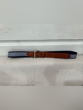 Men’s J Crew blue checkered print belt size 34 classic